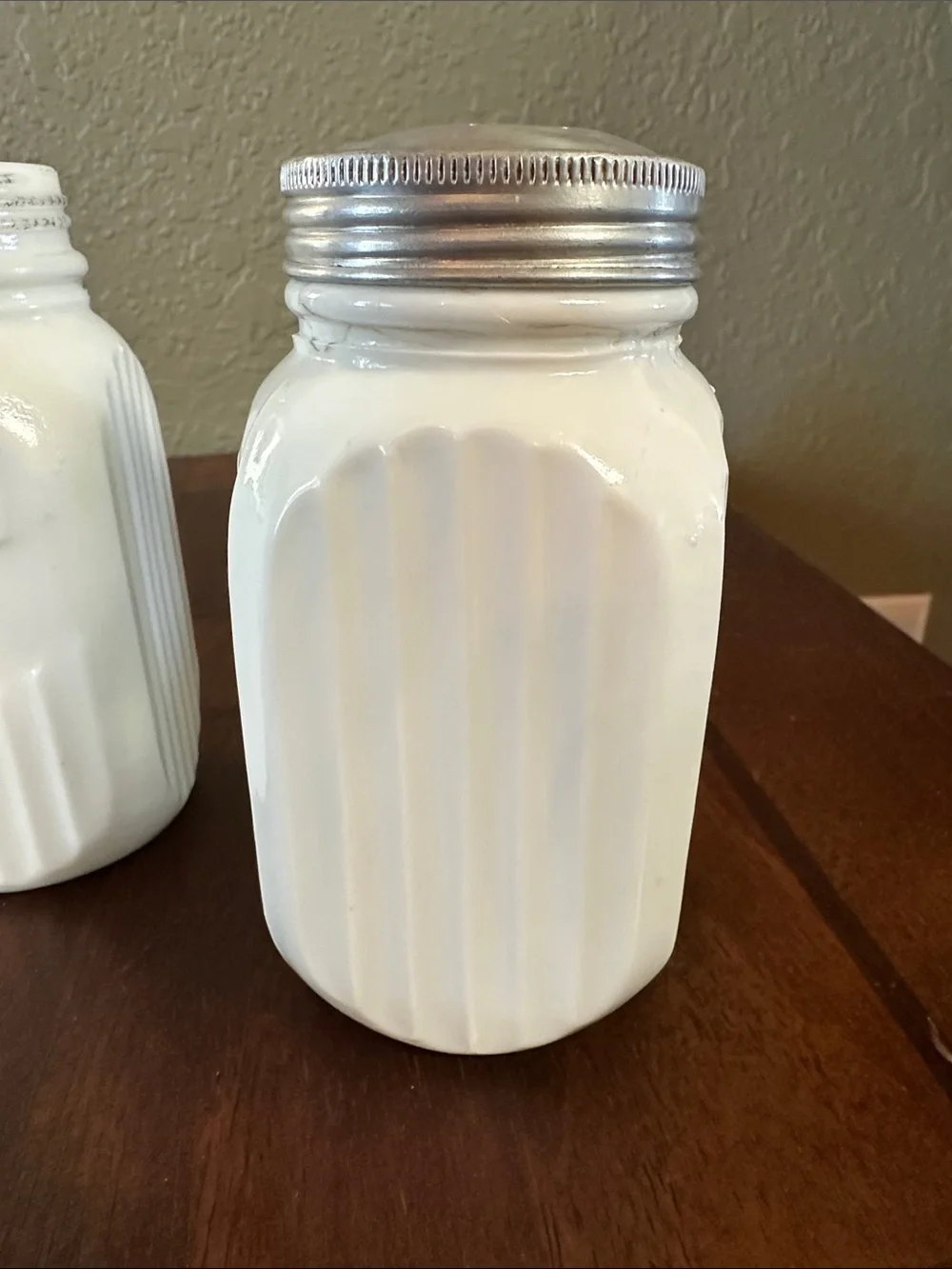 Vintage 1930s Anchor Hocking Vitrock White Milk Glass Range Shakers - Set of 2
